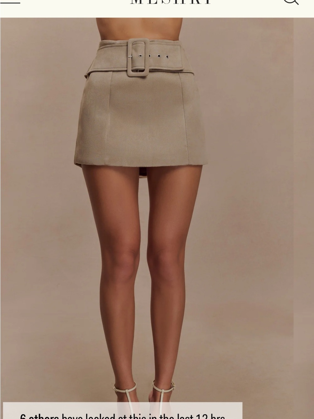 Meshki High-Waist Belted Mini Skirt in Taupe